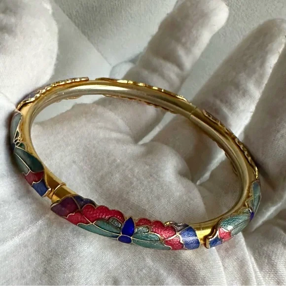 Vintage cloisonne Colorful butterfly enamel bangle bracelet. - Picture 4 of 7